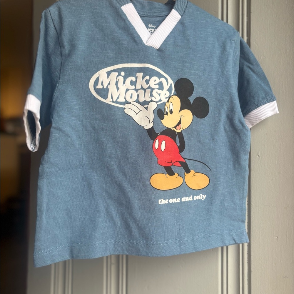 1.5/2yr Disney Primark Mickey Mouse Gray Blue Vneck Graphic T, NEW!